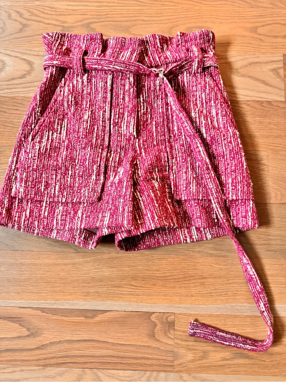 IRO Women's Pink Textured Paperbag Waist Shorts